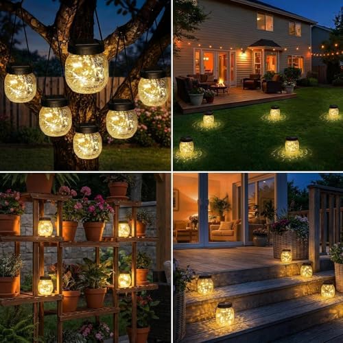 4 Pack Small Solar Lanterns Outdoor Waterproof, Cracked Glass Hanging Globe Lights for Backyard Patio Garden Pathway Balcony and Table Decor, Warm White- Gifts for Women Mom Homeowners - Image 5