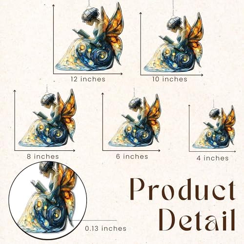 Reading Fairy Acrylic Suncatcher Size 12 inches, Bookish Stained Glass Effect Window Hanging Ornament, Garden Decor, Gift for Book Lover Reader Bookworm - Image 3