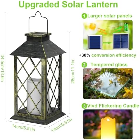 2 Pack 14'' Large Tempered Glass Solar Lanterns Outdoor Waterproof - Image 3