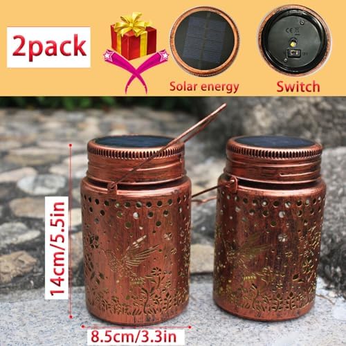 Solar Mason Lanterns, Hummingbird Garden Outdoor Decor LED Light Hanging Waterproof Metal Lanterns for Patio, Pathway, Yard (Hummingbird 2pack) - Image 3