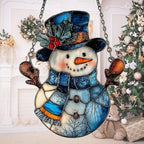 Snowman Cute Mistletoe Winter Scarf Acrylic Suncatcher by AVAGAN