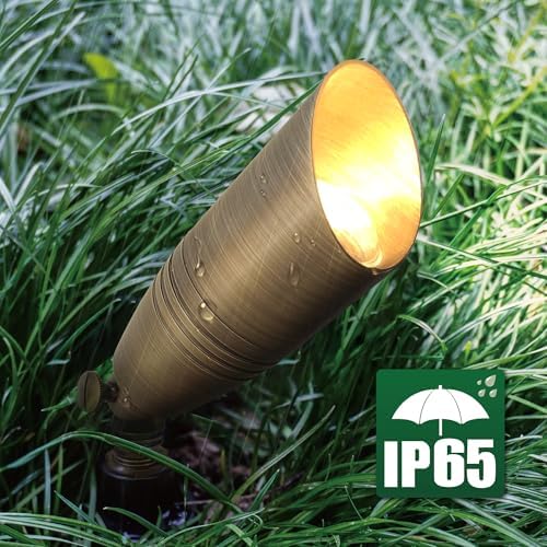 GKOLED 12-Pack Solid Brass Landscape Spotlight, 12V AC/DC Low Voltage Landscape Lights, Outdoor Directional LED Uplight Waterproof Fixture with ABS Ground Spike, Garden Spot Up Light Without Bulb - Image 5
