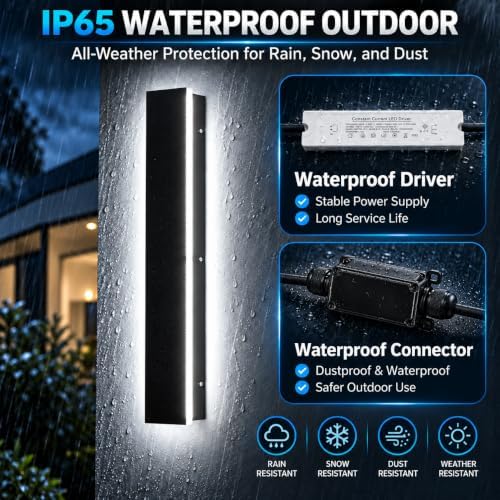 Modern Outdoor Wall Lights - 2pack 59inch Dimmable Black Exterior Light Fixtures Wall, Porch Lights Outdoor Wall Sconce, Patio Long Strip Wall Light Fixtur Outside for Garage, House(4.72 Inch Wide) - Image 2