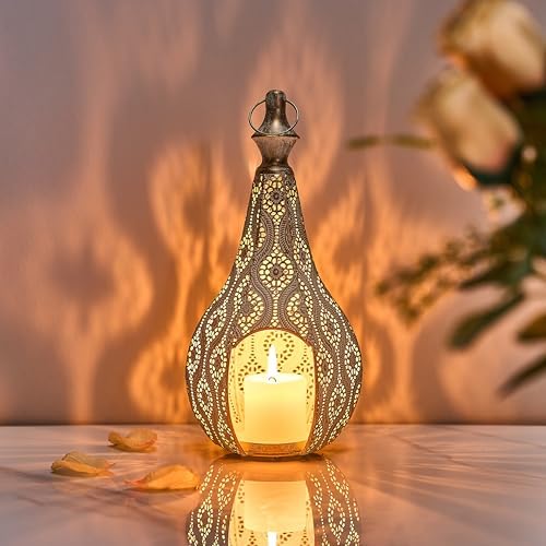 11.6inch Moroccan Lantern Lamp Decorative Candle Holders for Ramadan Decorations, Hanging, Outdoor Patio or Porch, Indoor Home Decor（White） by Degruand