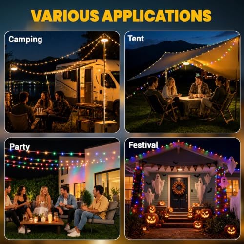 2Pack Solar Camping String Lights, 32.8FT Warm/RGB Rechargeable Tent Lights - Image 6