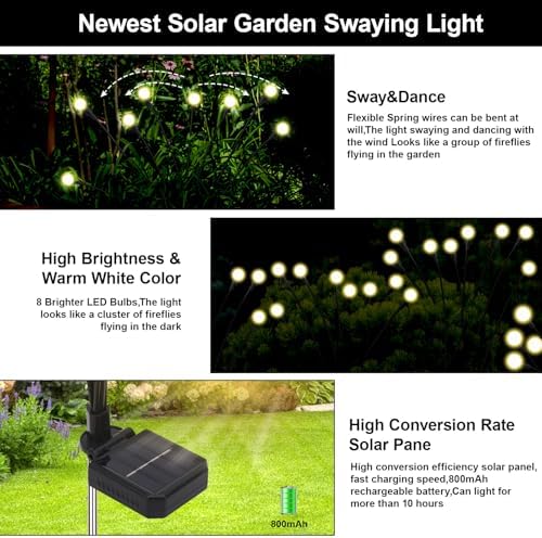 Solar Firefly Lights Outdoor Swaying Garden Decor Warm White 6 PK - Image 2