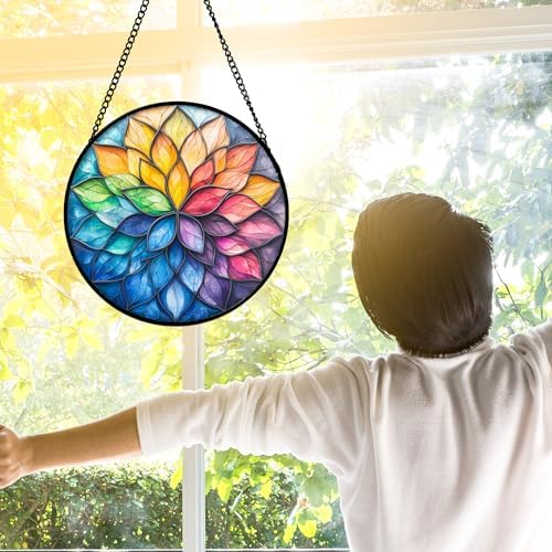 Colorful Flower Petals Stained Glass Window Hanging Suncatcher Gifts 9.8" - Image 2