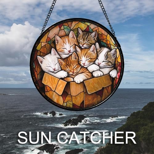 Sleeping Kittens Stained Glass Window Hanging Suncatcher Gifts 12" - Image 4