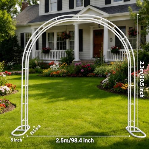 Metal Garden Arch, 98.5" W x 90.5" H Heavy Duty Metal Garden Arch Trellis for Climbing Plants (White, Arch) - Image 2