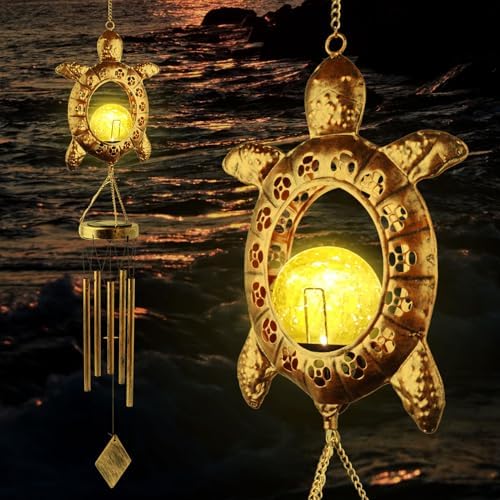 Solar Turtle Wind Chimes, Tortoise WindChimes, Light Windchime Outdoor, Moon Shape Light Outdoor,Garden Decor, Yard Decor, Gifts for Women, mom, Grandma by JOBOSI
