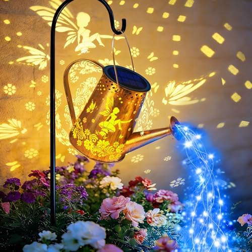 YJFWAL Solar Watering can with Lights, Gardening Gifts for Mothers Day Mom Grandma Women Birthday, Waterproof Watering Can with Cascading Lights Outdoor Decor for Garden Patio Yard Pathway (Blue) by YJFWAL