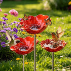 3 PCS Metal Bird Bath with Flower Garden Stakes for Outdoor Yard Patio by PYSUG