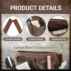 Waxed Canvas Garden Organizer Bag - Waterproof Bucket Tool Bag Portable with Side Pockets, Portable Gardening Tote for Lawn/Yard | Grey - Image 3