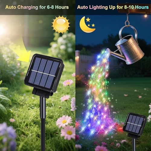 VOOKRY 4 Pack 10 Strands 200 LEDs Solar Fairy Lights Outdoor Waterproof, Solar Powered String Lights 8 Modes DIY Watering Can Lights for Party Wedding Patio Yard Garden Tree Decorations(Multicolor) - Image 5