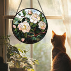 Pink Camellia Stained Glass Window Hanging Suncatcher Gifts for Women 15" - Image 2