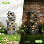 39" 7-Tier Cascading Rock Fountain - with LED Lights & Pump, Outdoor Garden Decor, Self-Contained Recirculating & Weather-Resistant (17 * 13 * 39") - Image 5