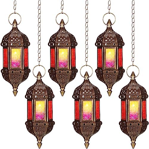 Retisee 6 Pcs Hanging Moroccan Lantern Hexagon Decorative Moroccan Candle Lantern Holders Hanging Candle Holder Indoor Outdoor for Patio Weddings Christmas Decoration by Retisee
