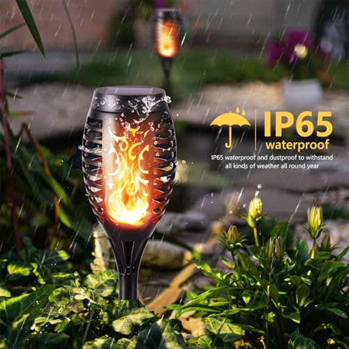Solar Flame Lights Outdoor, Flickering Flame Effect Waterproof LED Torch Lights for Garden Patio Pathway Decoration, 6 Pack, Warm Color, 12 Inches (16) - Image 2