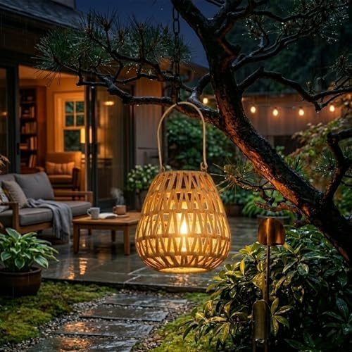 2 Pack Solar Lights Outdoor Waterproof, Rattan Solar Lantern, Hanging Outdoor Solar Lights for Yard, Outdoor Solar Lanterns Decorative, Garden Lights Solar Powered for Tree, Patio, Table Lantern Decor - Image 6