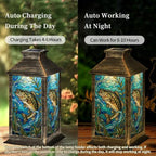 Solar Lantern Vibrant Stained Glass Design Bass Fish Aquatic Fishing Lovers Garden Hanging Lantern Waterproof Solar Powered Lighting Outdoor Table Lamp for Deck Yard Patios Trees Decor - Image 6