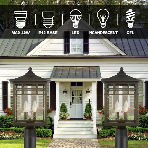 Outdoor Post Light Fixture, 2-Light Large Exterior Pillar Lantern with Black Finish & Seeded Glass, 10 Inch Square Pier Mount Lamp for Garden, Backyard, Courtyard, Patio, Deck, Pathway, Walkway - Image 3