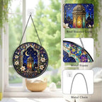Stained Glass Window Hanging Lantern Moon and Star Floral Pattern Sun Catchers Colorful Islamic Moroccan Style Suncatchers for Home Porch Garden Indoor & Outdoor Decor (9.8x9.8 in) - Image 6