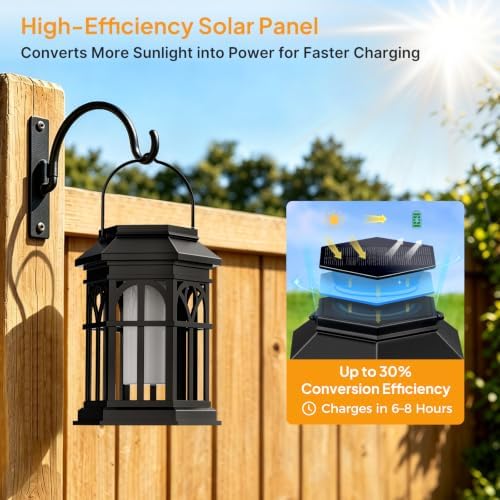 TomCare Solar Lanterns Outdoor, Flickering Flame Hanging Lights, 4 Pack - Image 3