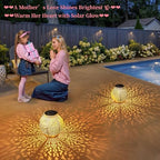 TAKE ME 2 Packs White Solar Lanterns Outdoor Waterproof Garden Laterns Metal Retro Lights for Mothers Gifts Mom Wife Grandma Birthday Gifts (White Set of 2) - Image 2