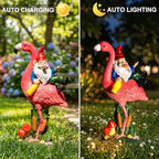 Candieslife Middle Finger Gnome Riding Flamingo 13in, Funny Garden Statue Solar Powered Outdoor Yard Decor with LED Beer Bottle & Mushrooms, Waterproof Naughty Lawn Ornament Gag Gift for Patio, Porch - Image 2