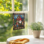 Gnome with Seasonal Celebration Stained Glass Suncatcher – Square Hanging Window Panel for Home, Garden, Nursery, Halloween, Christmas, Memorial Day – Whimsical Glass Art Gift for Gnome Lovers p7qbtj - Image 3