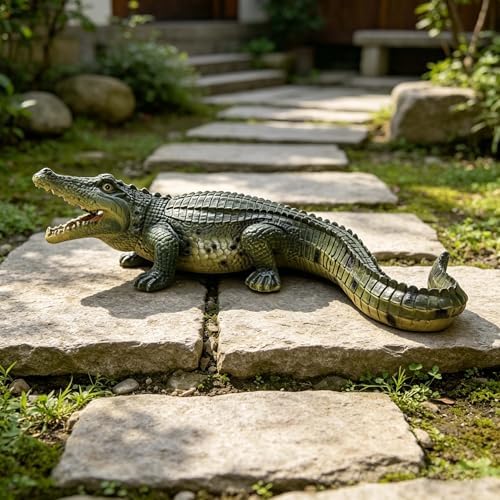 23" Simulated Crocodile Garden Statue, Resin Animal Ornament Outdoor Decor by Unknown
