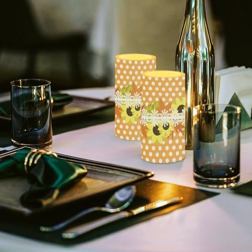 Battery Operated Flameless Candles with Remote and Timer Flameless LED Pillar Candles for Thanksgiving Day Home Party Decoration Battery Tealights, Sunflower Green Leaves - Image 4