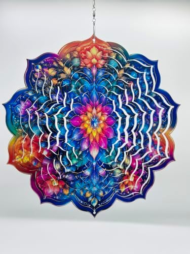 Shwing 12 Inch Wind Spinner Hanging Wind Sculptures Colorful Floral Metal Decor Double Sided Outdoor Kinetic Garden Art 3D Wind Spinner Hanging Ornament for Patio Porch Balcony Backyard Tree Decor - Image 5