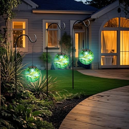 VCUTEKA Glass Solar Lanterns Outdoor Green Hanging Solar Lights for Outside - Image 4