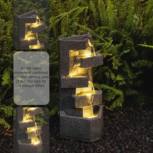 Gardenised Water Fountain with LED Light for Indoor and Outdoor Accent with Soothing Waterfall Sound Ideal for Home Office Patio Backyard Deck Porch Balcony and Tabletop Display, Modern Steps Flow - Image 3