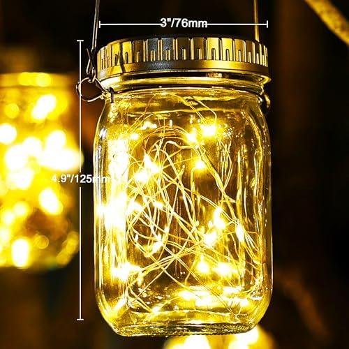 Cooo 12 Pack Upgraded Crystal Glass Solar Mason Jar Lights and 2 Pack Heavy Iridescent Crackle Glass Solar Lantern - Image 6