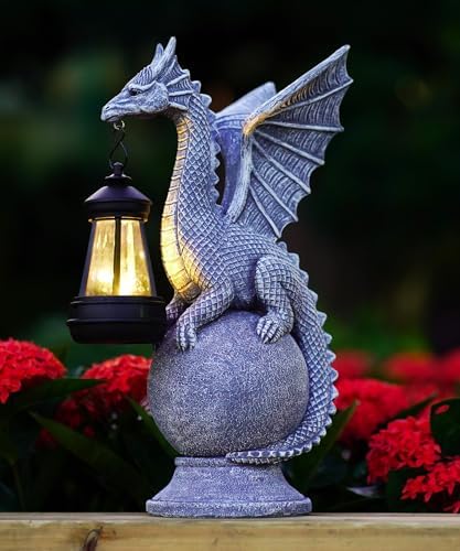 Solar Garden Dragon Statue: Outdoor Figurine with Lantern Lights by welcometoAcgarten