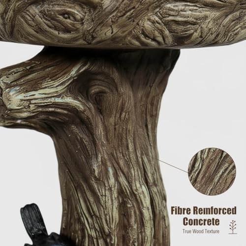 SunJet 23 Inch High Wood-Look Concrete Bird Bath with Decorative Faux Bird – Birdbath Rustic & Long-Lasting Design, Enhances Garden, Patio, Yard, Lawn Decor - Image 4
