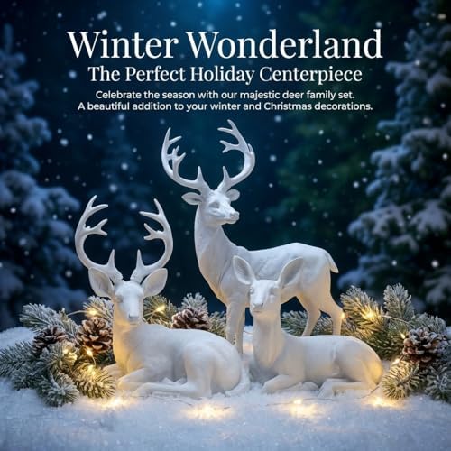 Resin 19.68 Inch Height Standing Deer Statue Animals Sculpture Garden Art Decor Yard Ornament Lawn Garden Outdoor Patio Decoration Figurine White - Image 7