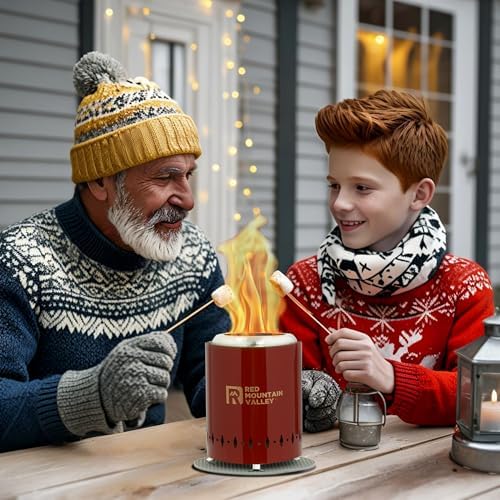 Red Mountain Valley Smokeless Tabletop Fire Pit with Mat, Portable Mini Low Smoke Camping Stove, with Travel Bag and Fireproof Mat, Stainless Steel Red, for Outdoor Enthusiasts - Image 5
