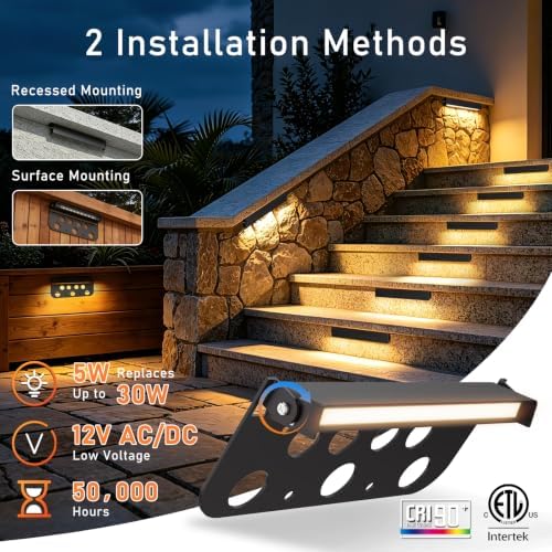 12 Pack 7 Inch Retaining Wall Lights, 2700K LED Hardscape Lighting - Image 3