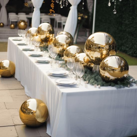 Tableclothsfactory Gold Stainless Steel Gazing Globe Mirror Ball, Reflective Shiny Hollow Garden Sphere - 16" - Image 2