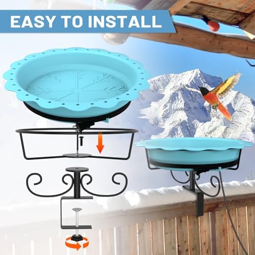 100W Heated Bird Baths for Outdoors, Heated Birdbath Outside Winter, Blue - Image 5