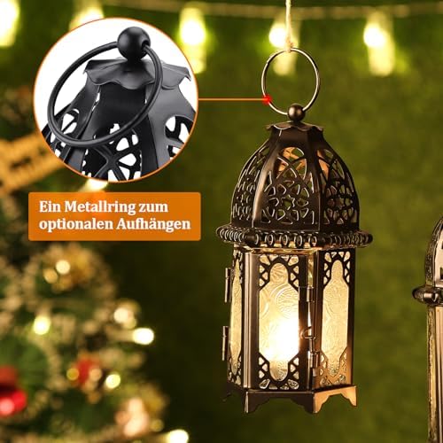 IMAGE Metal Candle Lanterns 6.7" H Hanging Lanterns Moroccan Birdcage Holders with Glass Creative Wedding Home Tabletop Decoration, Black (4) - Image 2