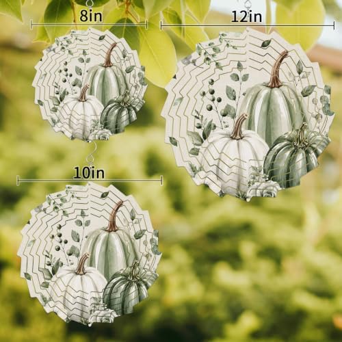 10 Inch Thanksgiving Fall Wind Spinner for Yard and Garden,Green Pumpkin Autumn Eucalyptus Rustic Floral Hanging Ornaments Outdoor 3D Kinetic Wind Sculpture Spinners Indoor Outdoor Patio Décor Gift - Image 3