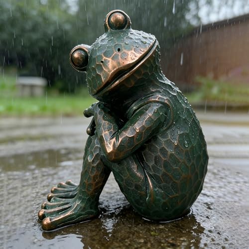 Vintage Verdigris Meditating Frog Garden Statue, 9.8" H - Image 2