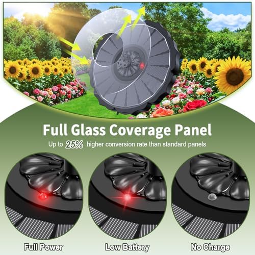 SZMP Solar Fountain, Works in Cloudy with 2000mAh Battery Backup, Glass Solar Powered Bird Bath Fountain with Smart Status Indicators, 3.5W, 8 Nozzles, for Garden, Outdoor (Black) - Image 3
