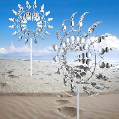 Magical Metal Windmill, Garden Spinners Outdoor, Wind Spinners Outdoor, 360° Metal Windmill for Yard Garden, Wind Powered Sculptures and Spinners for Decor (1Pcs Silver Windmill) - Image 3