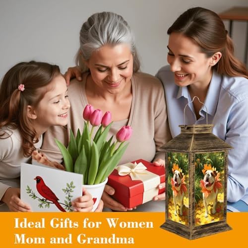 Solar Lantern Outdoor Waterproof English Bulldog Autumn Leaves Autumn Garden Decor LED Hanging Solar Lights Tabletop Lamp Gifts for Women Mom Outside Yard Patio Porch - Image 4