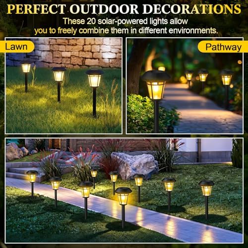 Tuanse 20 Pack Solar Pathway Lights Outdoor - Waterproof LED Bulk Solar Landscape Walkway Lights for Yard Garden Patio Lawn Decoration (Warm Light) - Image 6